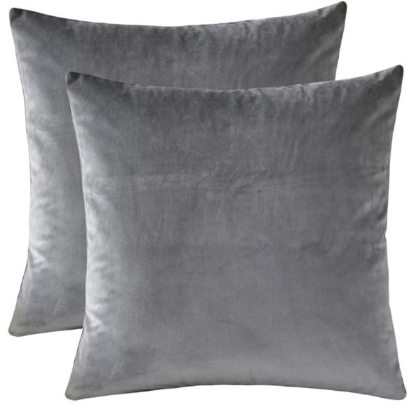 Set of 2 Gray Soft Velvet Pillow Covers Zip Grey Throw Pillows 18 Inch Square - Picture 1 of 10
